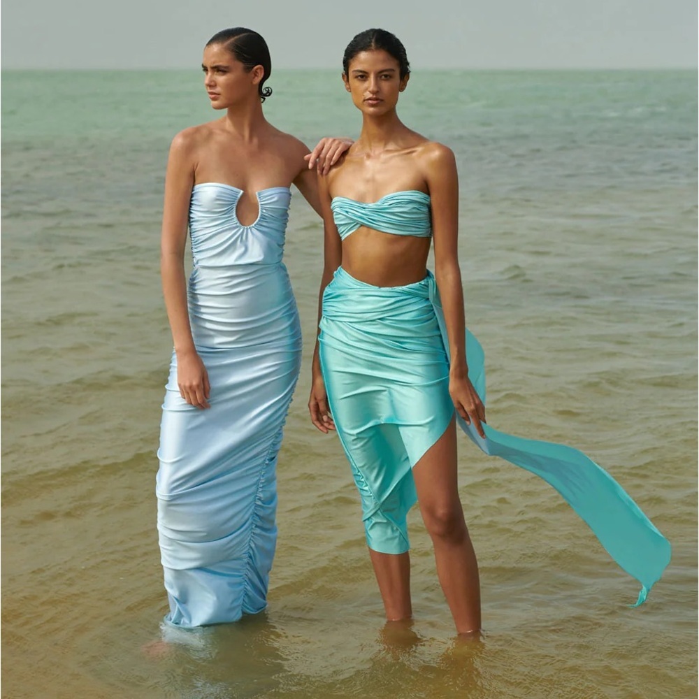 NWT Baobab Swim Jasmin Satin Bikini Pareo swimsuit coverup Rio Blue - Picture 4 of 9